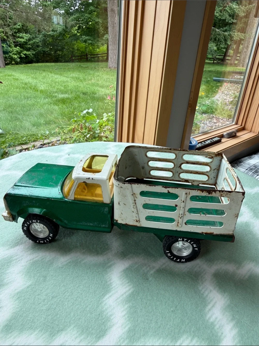 Vintage Nylint Farms Truck Green & White with Yellow Cab 12” long
